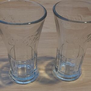 Libbey Coca Cola Embossed Heavy Clear Glass Set (2)